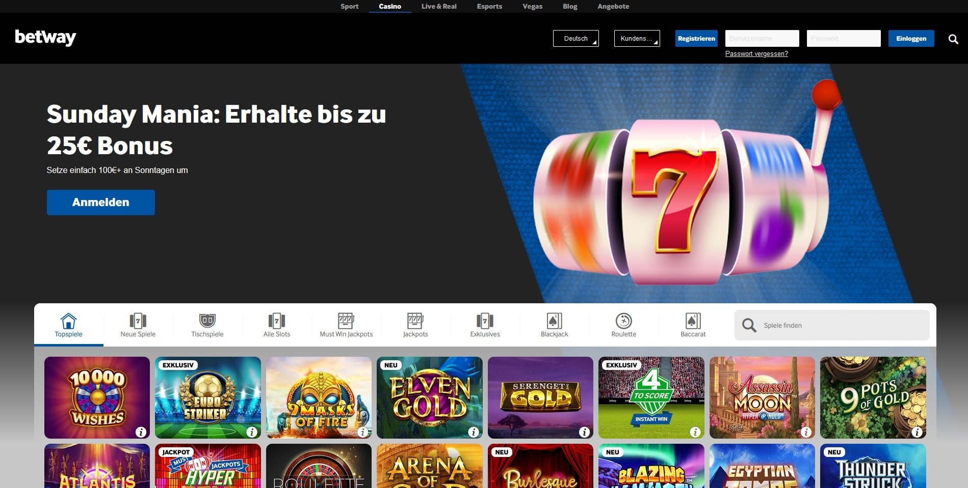 Betway Casino Übersicht Startseite